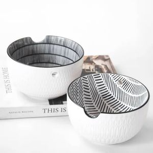 One Large Modern Asian soup striped bowl with chopsticks holder PDHF001